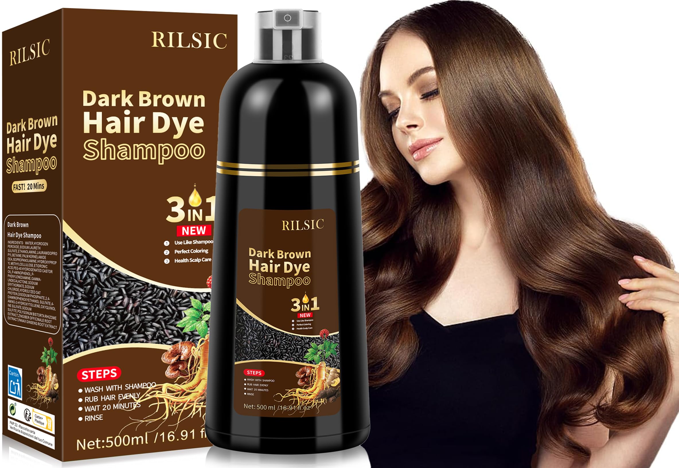 500ML Hair Dye Shampoo 3 w 1 (Ciemnobrązowy)