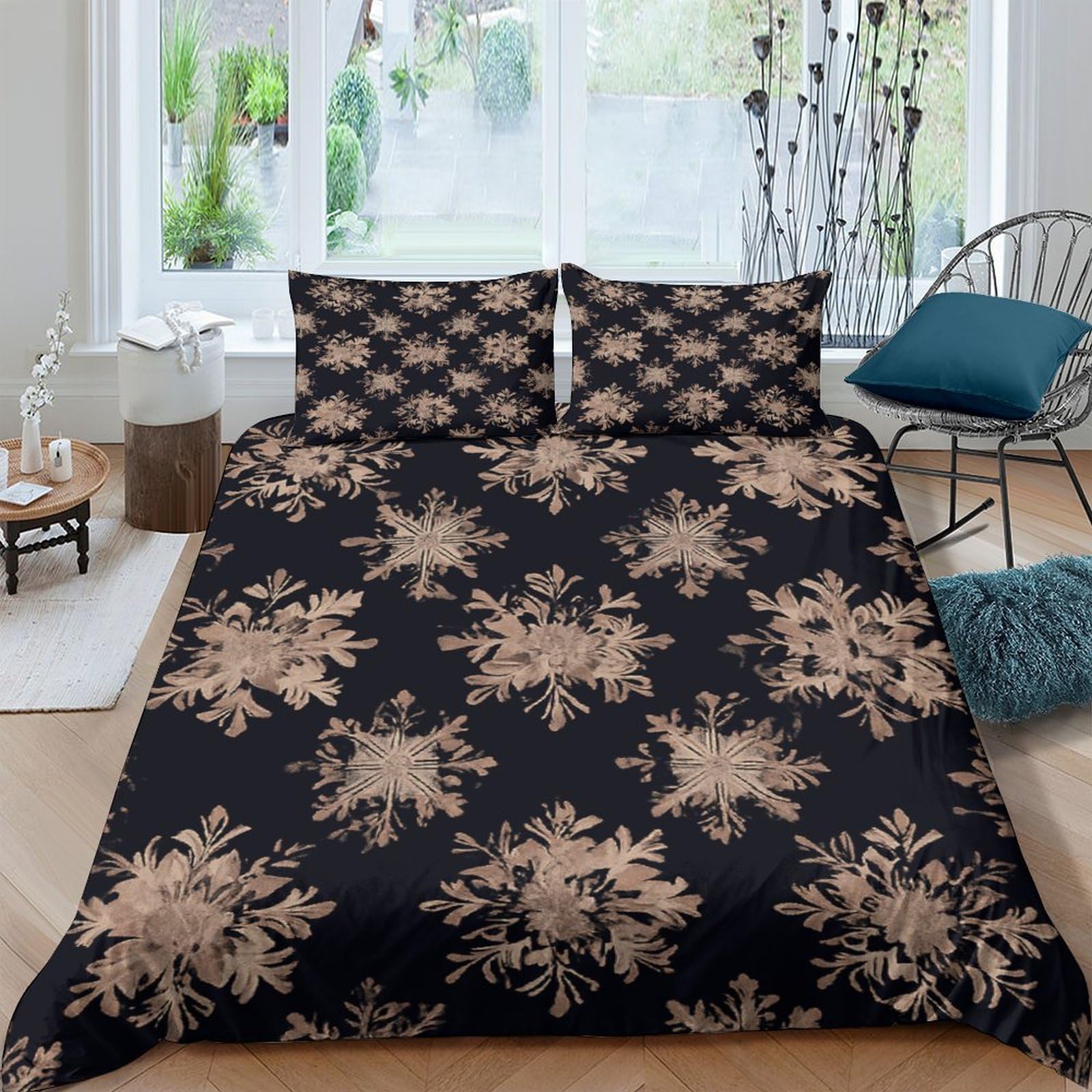 Ctjqhvkz Style-2 3D Printed Golden Snowflake Fitted Sheet Microfiber Soft Non-Slip Bed Cover For Bedroom Guest Room Decor Single（135X200cm）