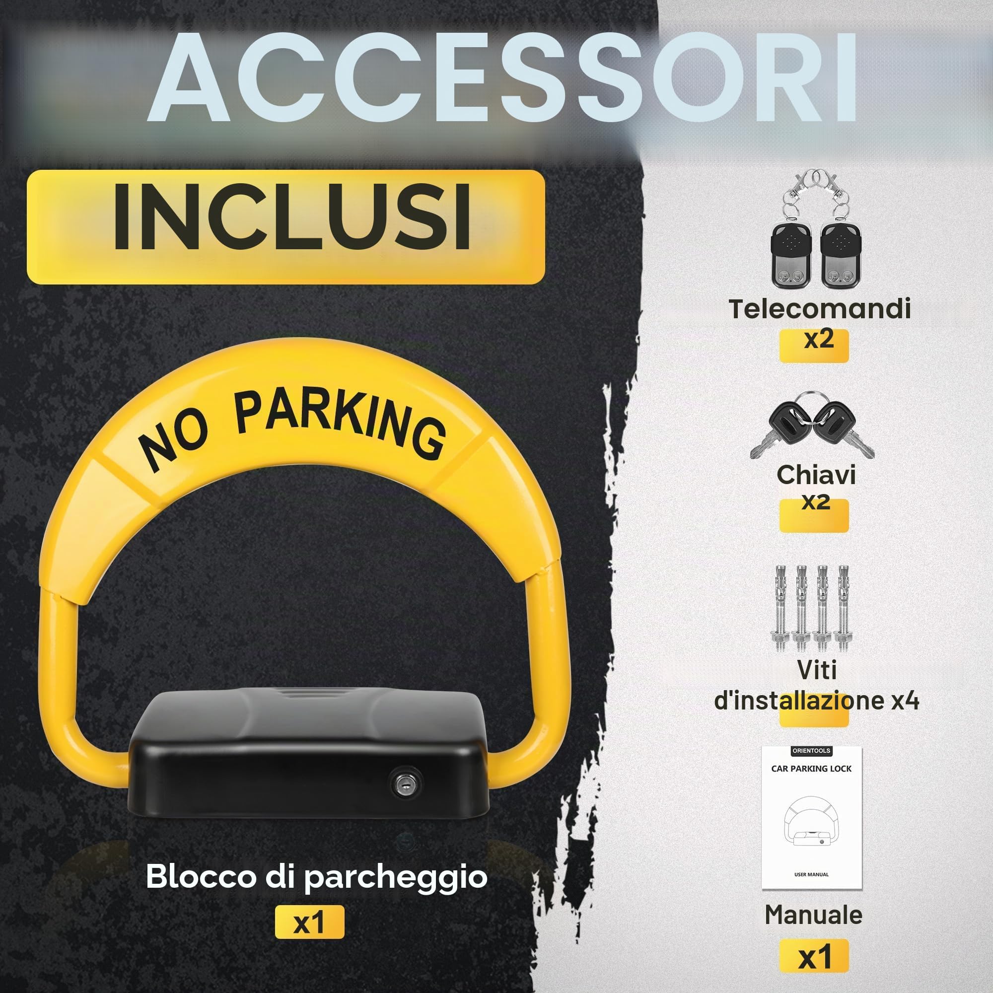 ORIENTOOLS, Barriera automatica per parcheggio, serratura per parcheggio telecomandata con 2 telecomandi con portata fino a 30 m, parcheggio privato, funzione intelligente con allarme