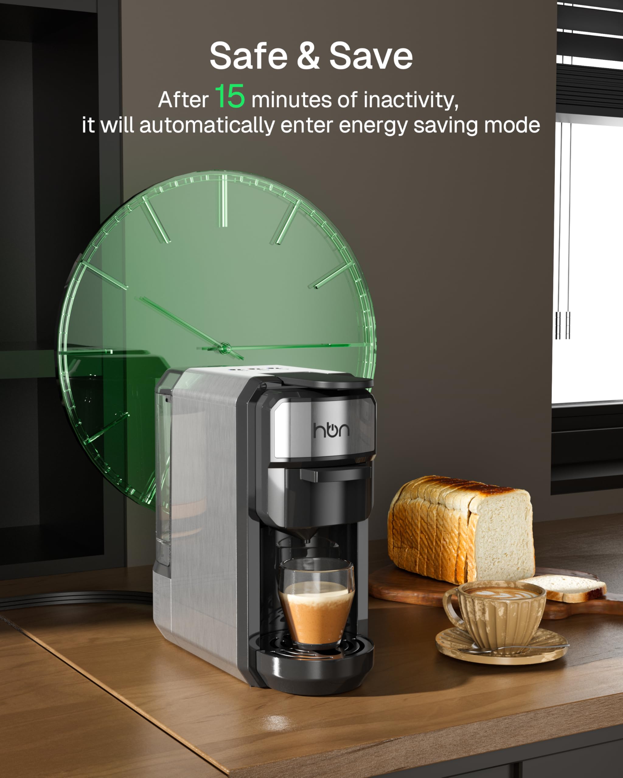 HBN 3 en 1 cafetera multicafetera de un solo servicio, para cápsulas K-Cup y café molido, máquina de elaboración programable de un solo toque, tanque de agua extraíble de 0,6 l, 19 bar, calor rápido