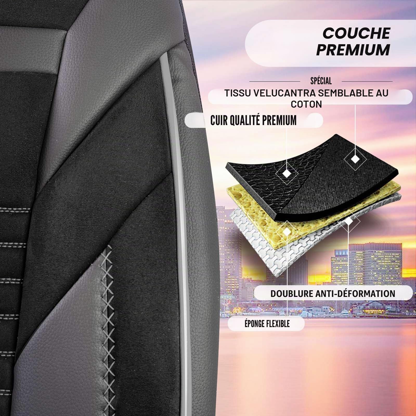 Housses de siège de voiture universelles pour voiture et SUV – Housses de siège avant premium de qualité supérieure en velours, noir/gris, compatibles avec airbag, protection de siège
