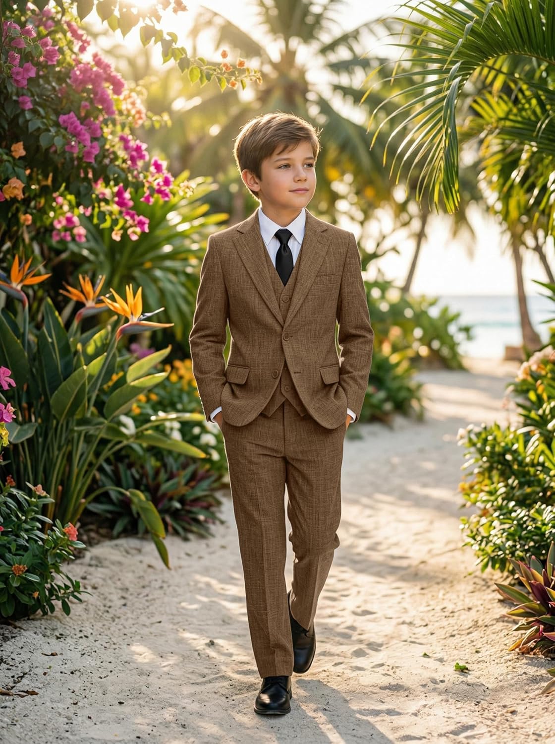 Boys Suits for Kids 5 Piece Wedding Suit Slim Fit Summer Beach Outfit Lightweight Tuxedo Formal Prom Suits Set
