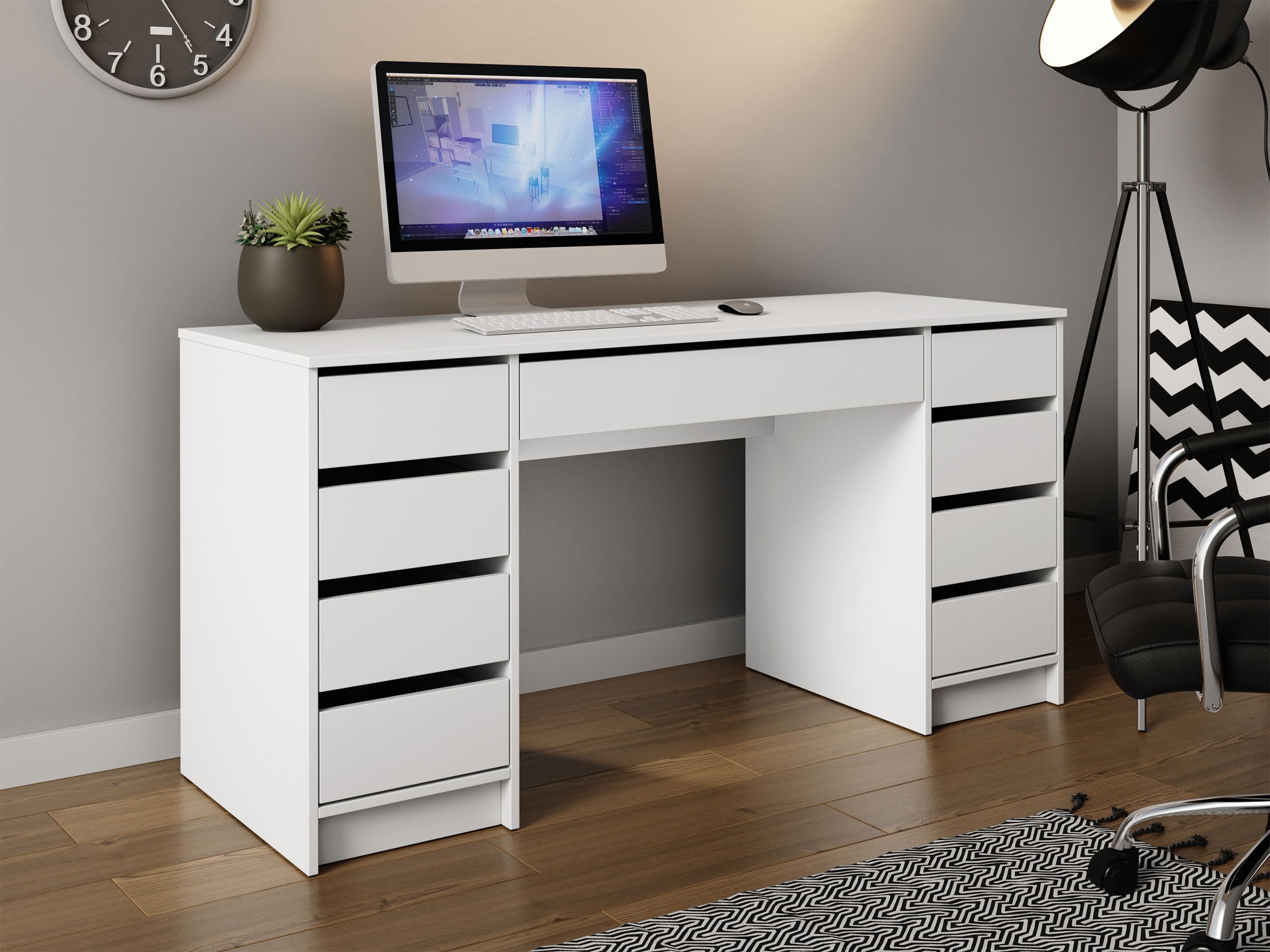 Mirjan24 Schreibtisch Ada Bis, 9 Schubladen Schülerschreibtisch Computertisch B:H:T 154x76x55cm, Kinderschreibtisch Arbeitstisch PC-Tisch Jugendzimmer Kinderzimmer (Weiß)