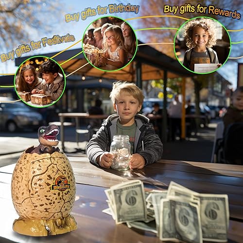 Miniatura 5 de Alcancía para niños, banco de dinero de huevos de dinosaurio para niños de 6, 7, 8, 12 años, cajero automático, caja de dinero electrónica, regalos