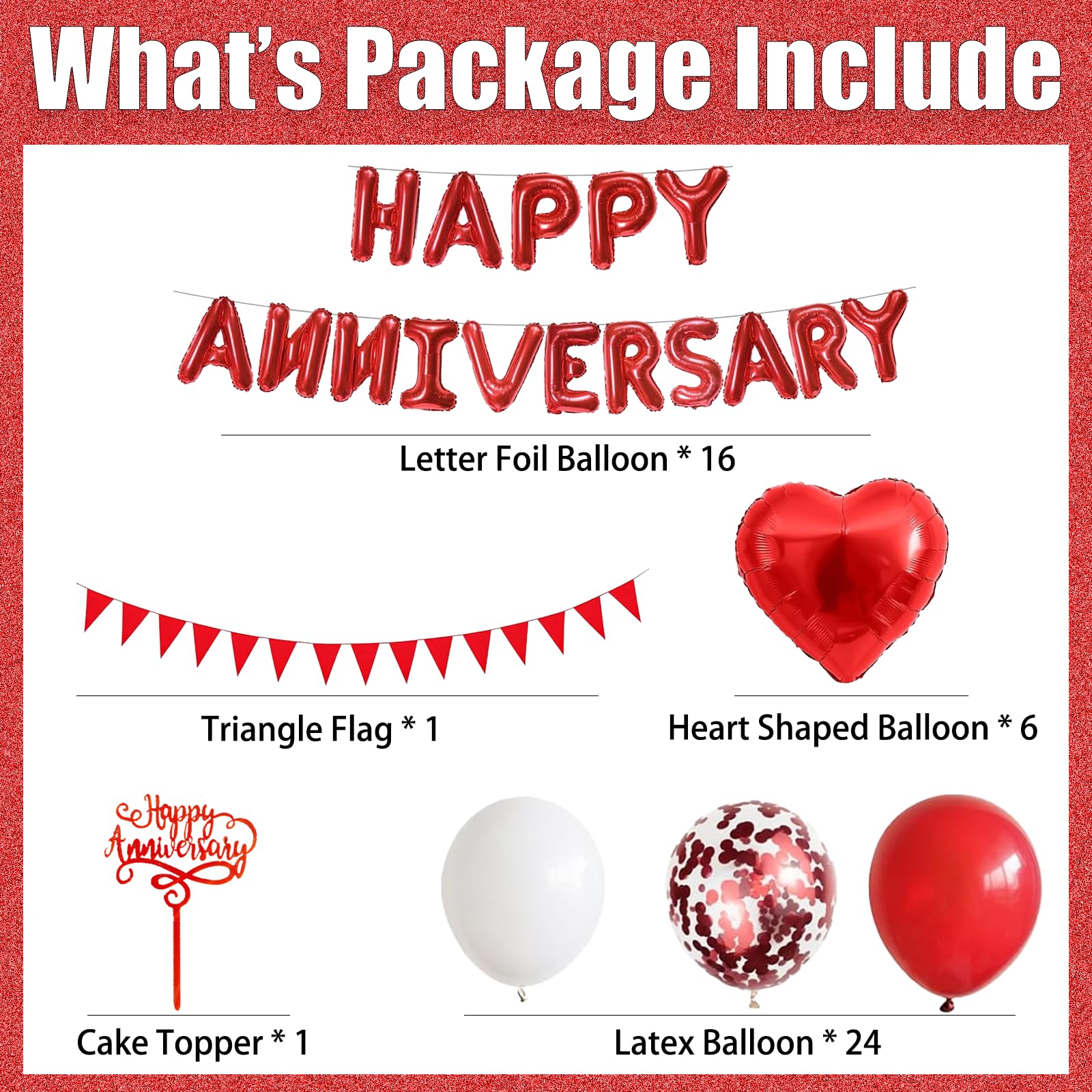Happy Anniversary Decorations, 48Pcs Red Romantic Wedding Decoration Set including Heart Foil Balloon - Image 2