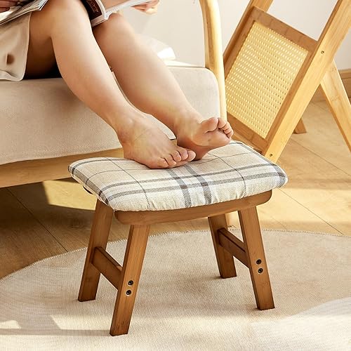 viewcare Taburetes otomanos, taburete pequeño para pies y reposapiés, taburete de madera, reposapiés para sofá, asiento adicional para sala de