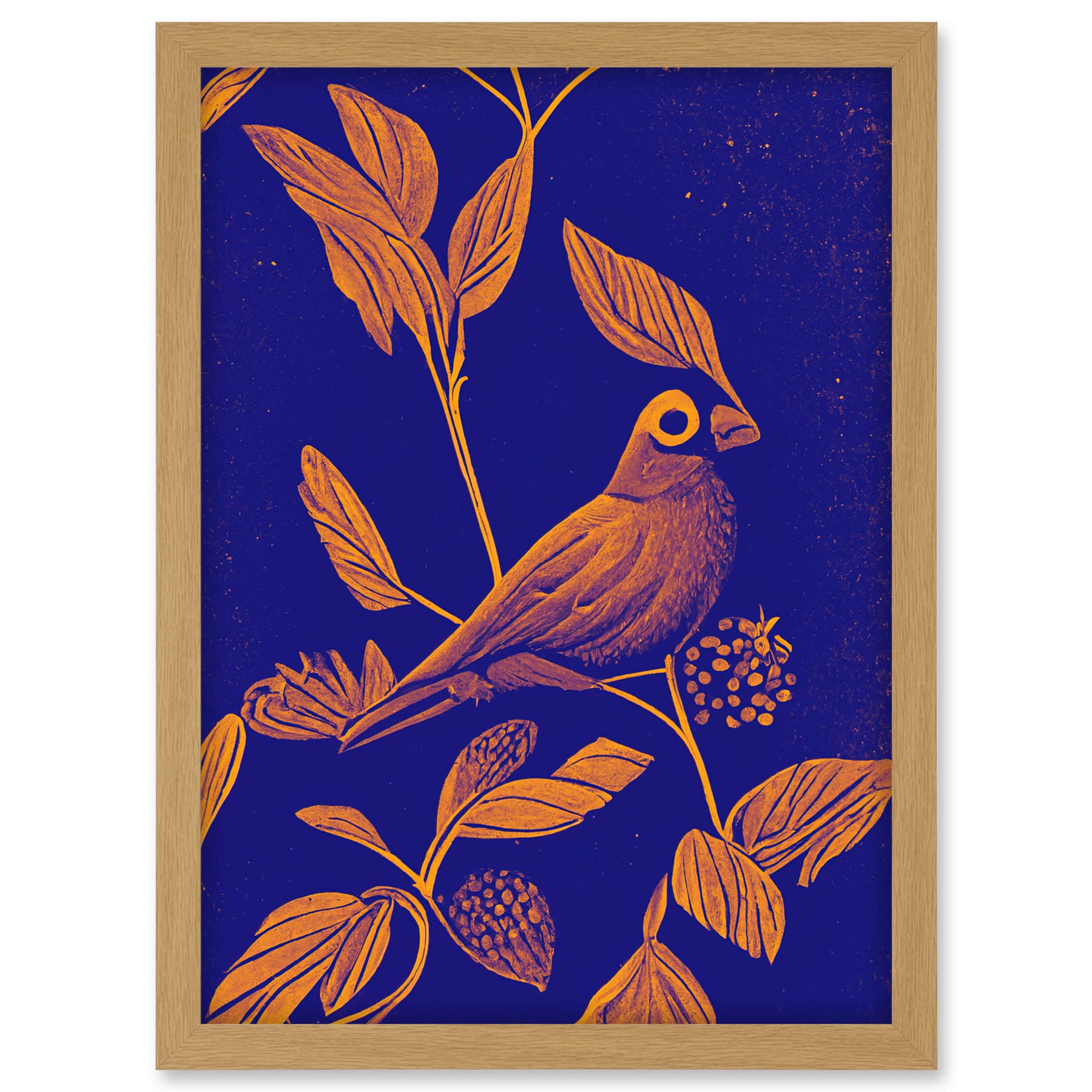 Doppelganger33 LTD Vintage Art Nouveau Pattern Detail Tropical Bird On Branch Linocut Illustration Artwork Framed A3 Wall Art Print