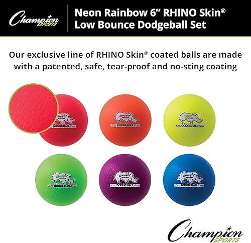 Miniatura 143 de Champion Sports Rhino Skin - Juegos de bolas de dodgeball de rebote bajo y individuales para juegos de juegos infantiles, PE, patio trasero y liga