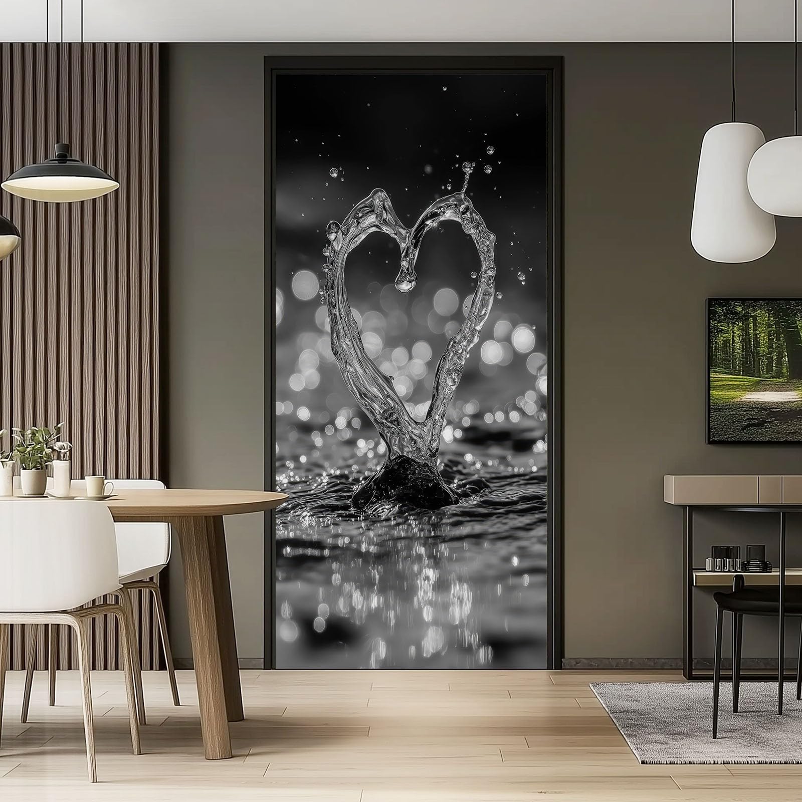 Minimalistyczne naklejki 3D na drzwi, 90 x 200 cm, PCW, samoprzylepne naklejki dekoracyjne do sypialni, nowoczesne, eleganckie, serce, kropla wody, fotografia, zdejmowane, odklej i przyklej, tapeta