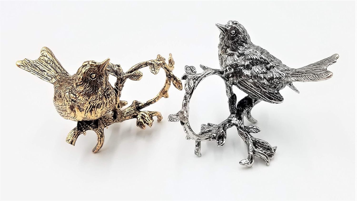 Bird and Circular Branch with Leaves Metallic Napkin Ring Place Holder Tableware Setting dinnerware Set of 4 (Antique Gold)