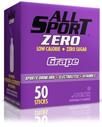 All Sport Zero Powder Sticks, Sugar Free Electrolytes, Grape, 50 Count | Sugar Free Hydration Packets, Grape, 50 Count, Electrolyte Drink Mix, Zero Calorie Sports Drink Powder, Just Add Water