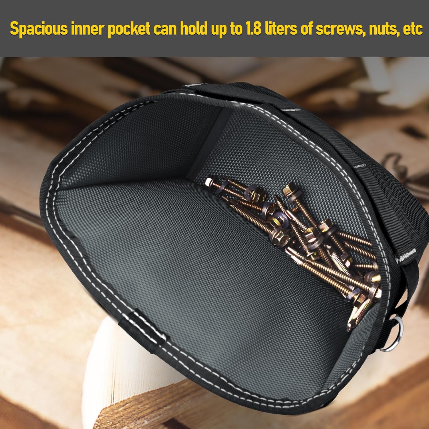 Tool Pouch Nails Screws Bag with Belt Clip (XL, Black) - Image 6