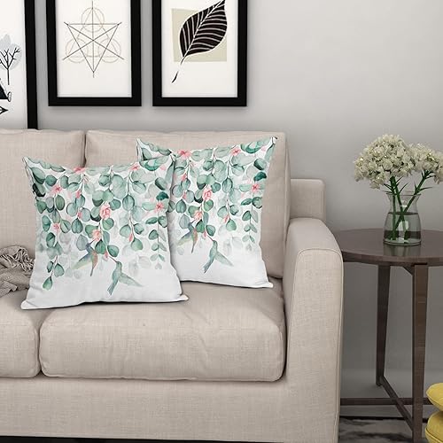 Miniatura 6 de Giwawa Fundas de almohada de eucalipto de acuarela de pájaros, fundas de almohada de lino de 18 x 18 pulgadas, fundas de almohada de rosas florales,