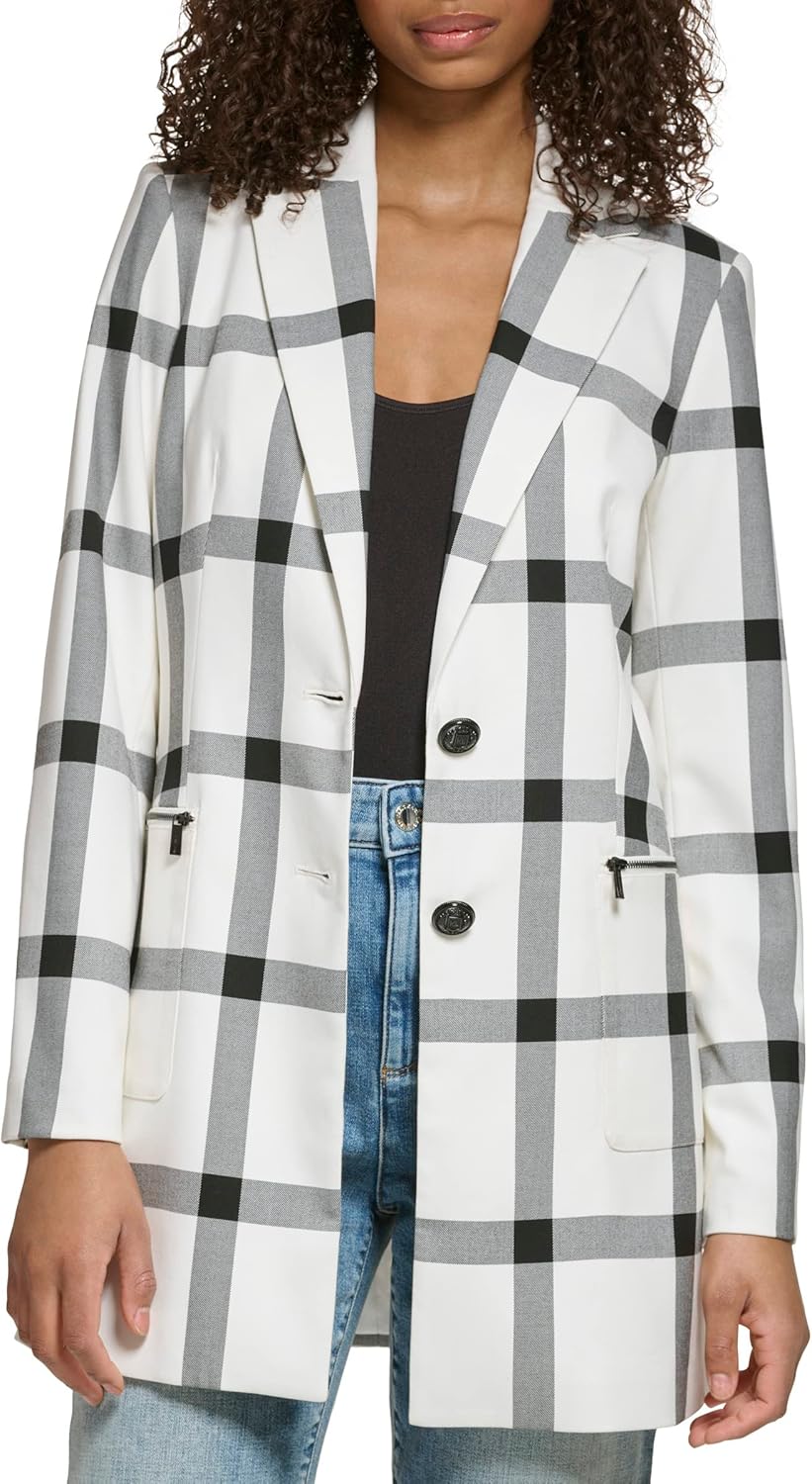 Karl Lagerfeld Paris Womens Windowpane Long Sleeve Soft JacketSport Jacket