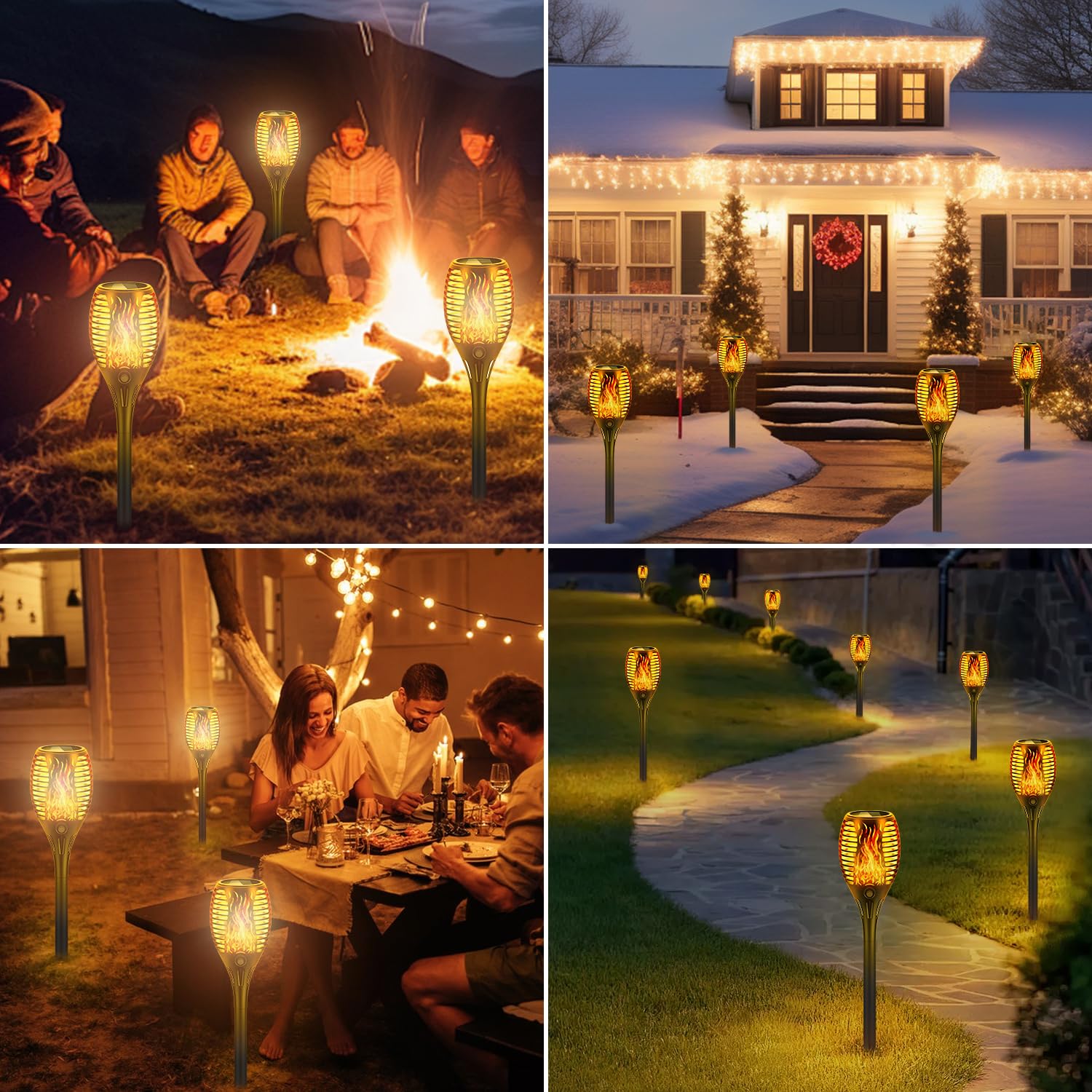 Lampade solari per giardino esterno con effetto di fiamma realistico, lampada solare impermeabile IP65, 33 LED. Ideale per sentieri, terrazze, campeggio e decorazione, 4 pezzi
