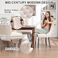 Vista 6 de Kiztir Velvet Dining Chairs Set of 4, Upholstered Dining Room Chairs with Ring Pull Trim and Button Back, Luxury Tufted Dining Chair for Living Beige