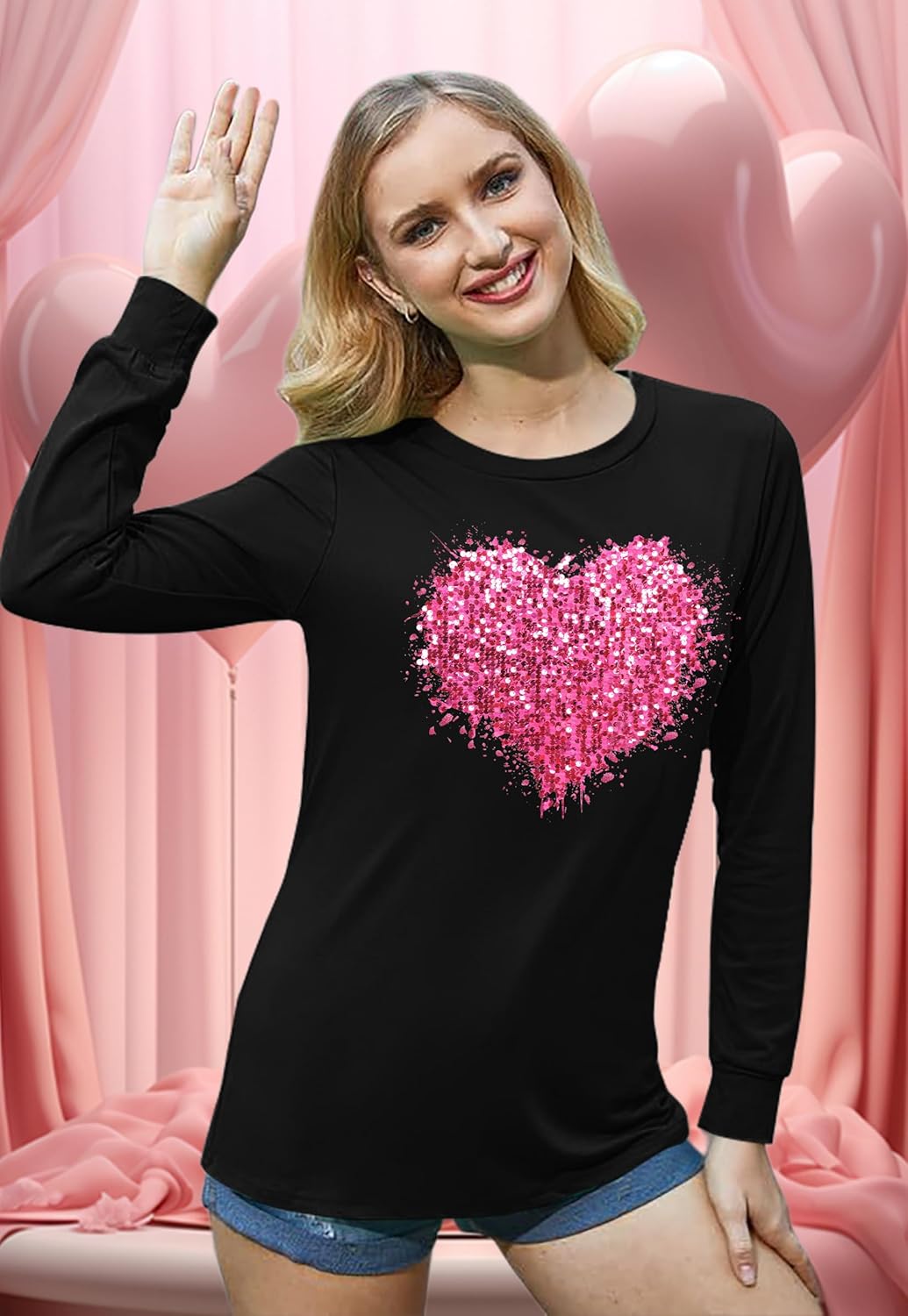 VVNTY Valentine Shirts for Women: Cute Love Graphic Tee Long Sleeve Heart Tops - Image 5