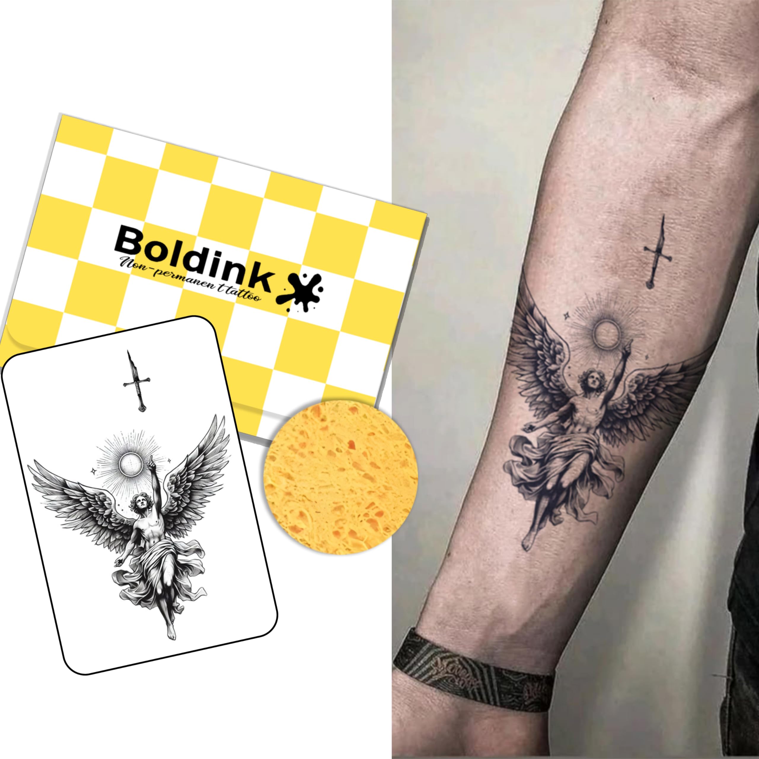 Amazon.co.jp: Boldink タトゥーシール 天使 翼 剣 男性 聖光 アート風