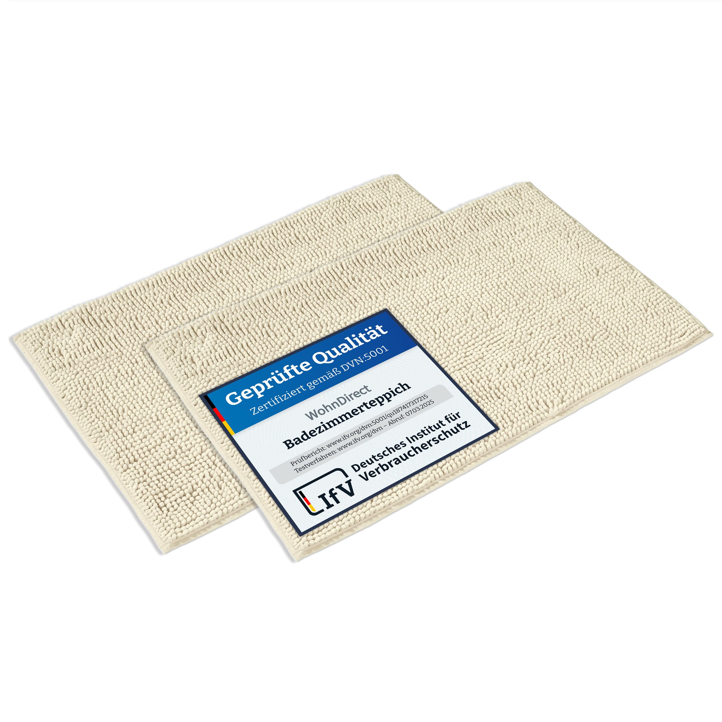 WohnDirect Badematten Set 2 teilig - Creme 50 x 80 cm - rutschfest & Waschbar - Badvorleger, Badezimmerteppich, WC Vorleger