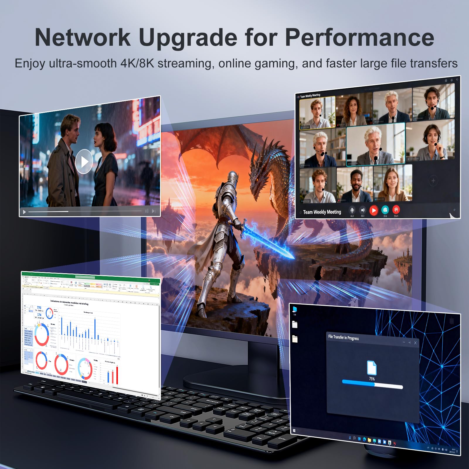 Scheda di rete PCIe 5G, adattatore Ethernet VunLink 5 Gbps, Realtek RTL8126, multi-velocità 1G/2.5G/5G, Wake-on-LAN, per Windows 10/11, Windows Server e Linux