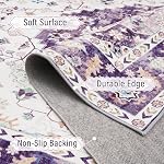 Amearea Tapis au design vintage pour salon, tapis floral traditionnel 5x8 lavable en machine pour chambre, tapis mignon à poils courts pour chambre d'enfants, antidérapant, décoration intérieure de cuisine, violet