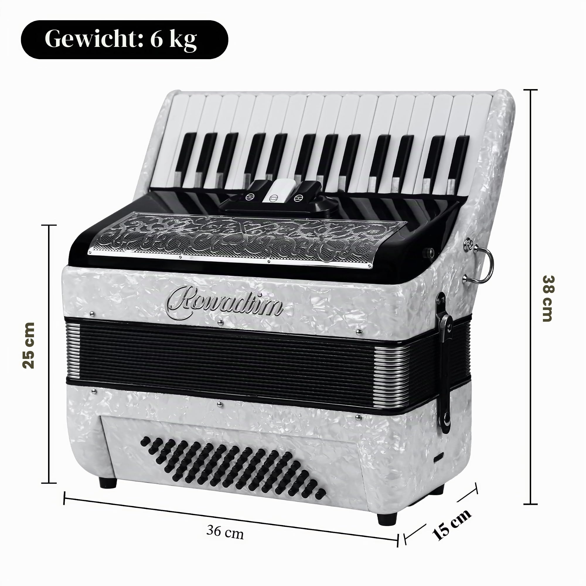 Akkordeon - 30 Tasten 60 Bass Professionelles Keyboard mit Rucksack & Gurt, ideal für Anfänger, Erwachsene, Studenten & Musikliebhaber (Weiß)