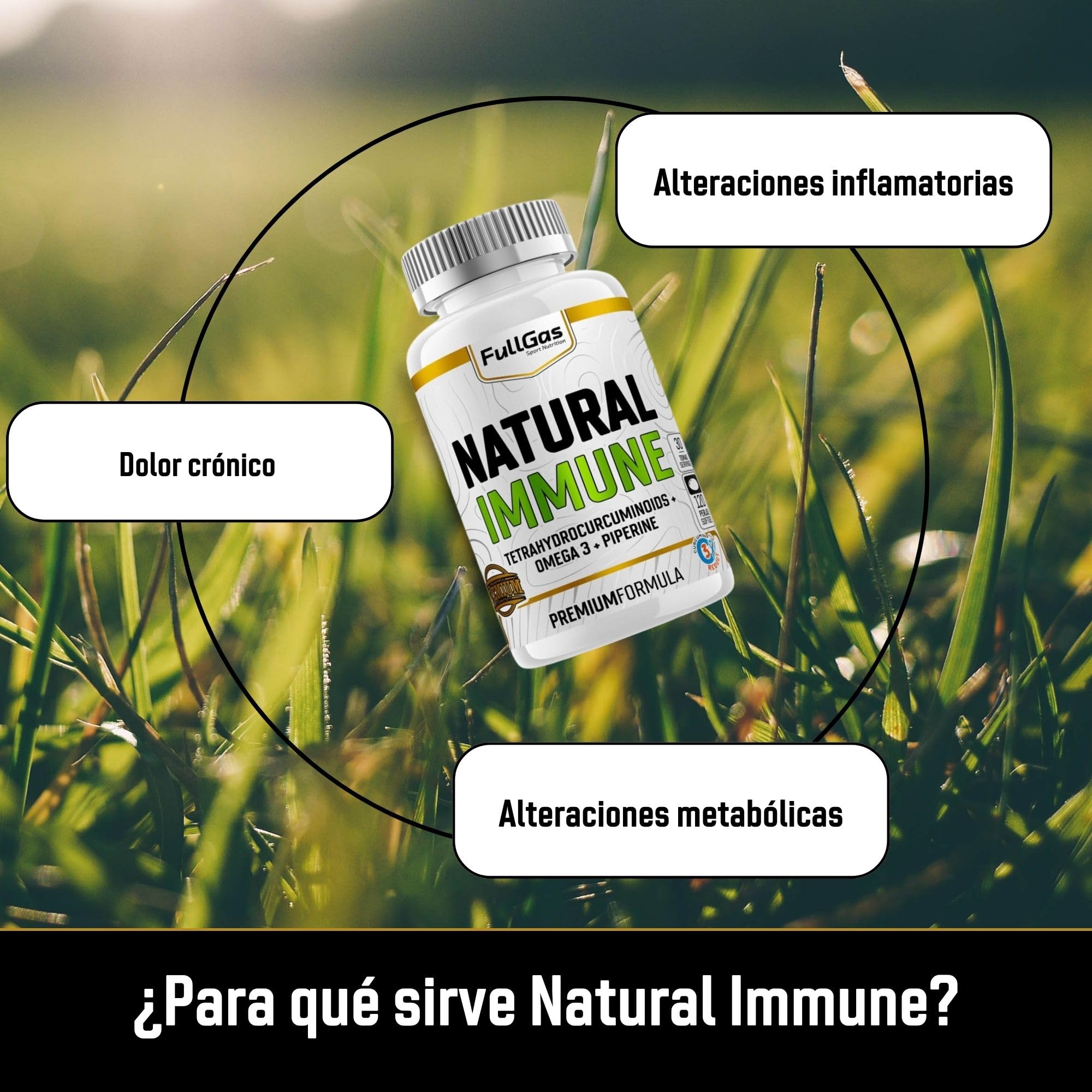 FullGas - Natural Immune - Anti inflamatorio natural - Omega 3 y Cúrcuma | 3340mg de Omega 3 y 1000mg de Cúrcuma