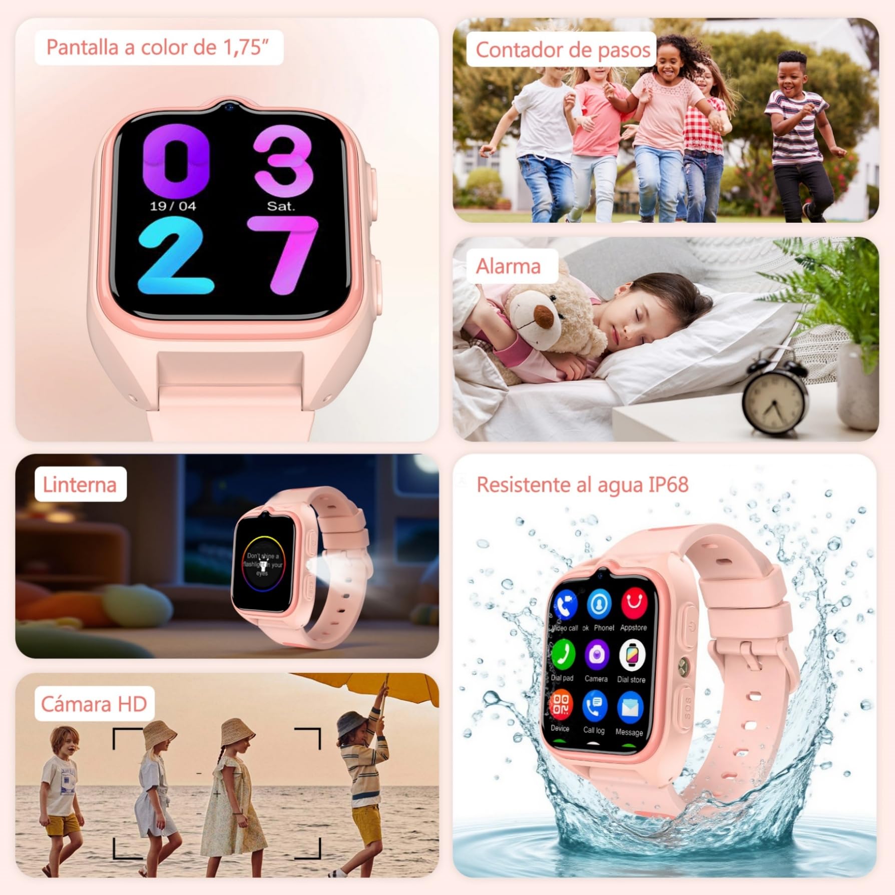 IOWODO 4G Reloj Inteligente Niño, Smartwatch Niños con GPS y Teléfono,Videollamadas, SOS, Mensajes, Modo Escuela, Linterna LED, IP68 Impermeable, Regalo y Juguete para Niños