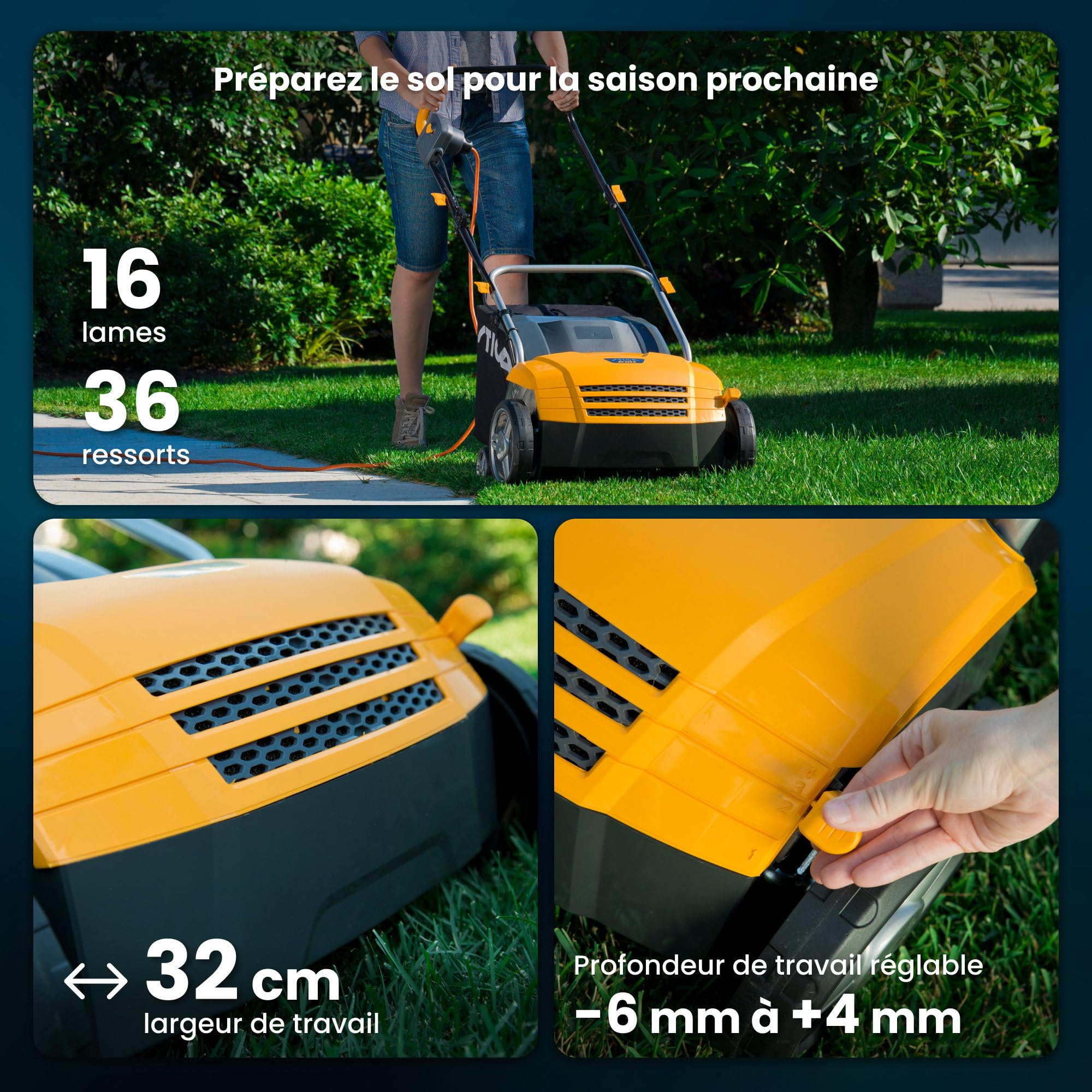 STIGA SV 213 E Scarificateur Électrique, 1300 W, 32 cm – 16 Lames/36 Ressorts Interchangeables, Bac 40 L – Pelouses