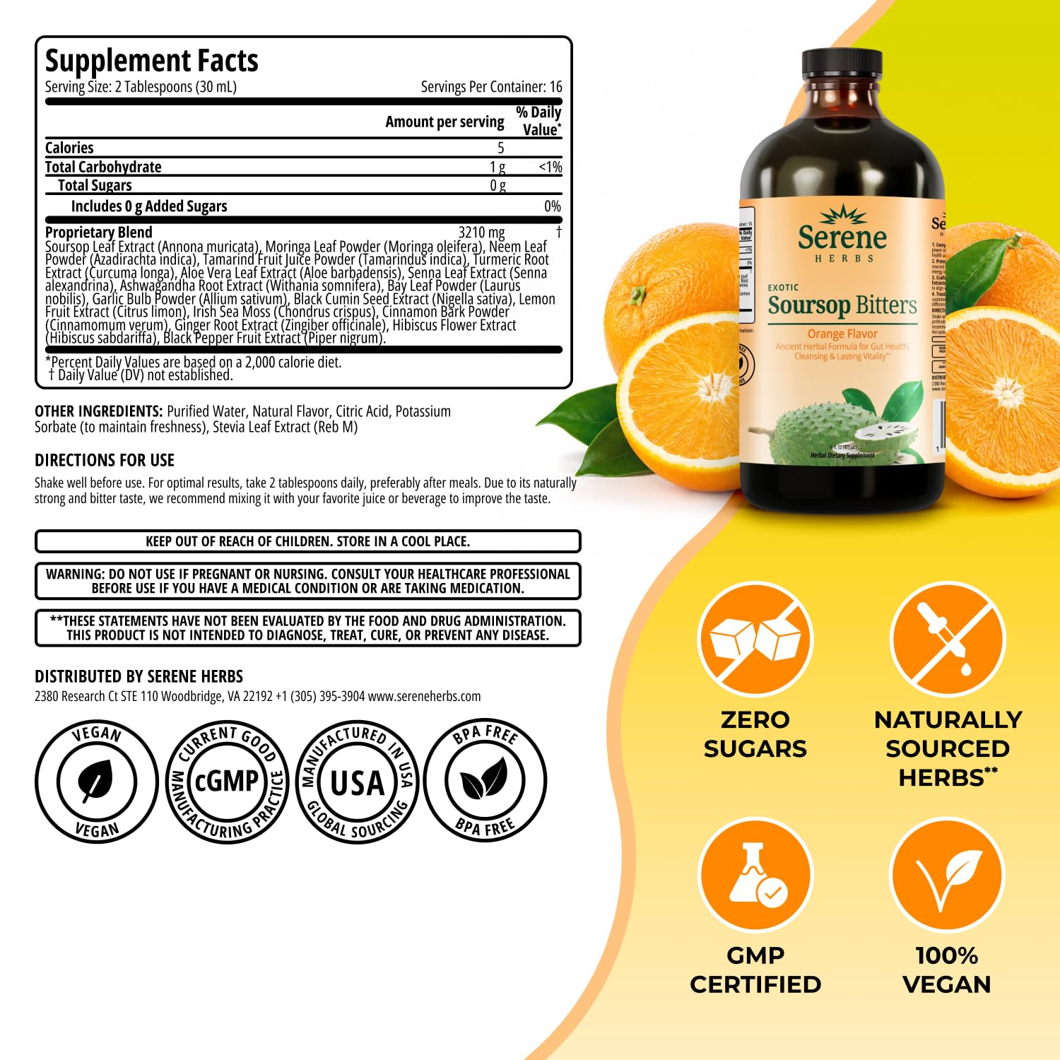 Serene Herbs Soursop Bitters Liquid – Organic Herbal Sour SOP Guanabana with Black Seed, Moringa, Irish Moss & Ginger – Gut Support, Energy & Immune Boost – Vegan, Non-GMO – Orange Flavor – 16 oz — Amazon image 7