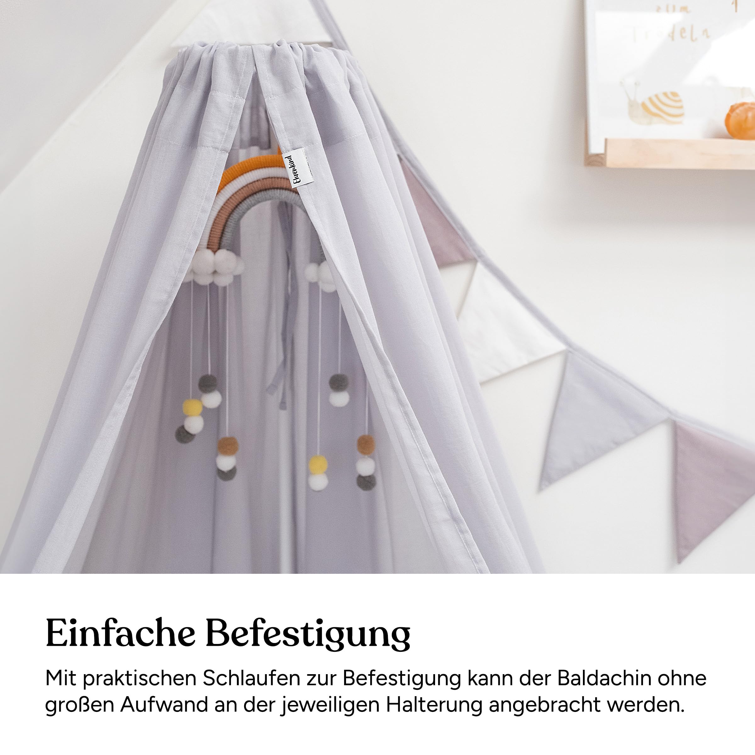 Ehrenkind® Kinderzimmer-Deko-Set: Baldachin & Wimpelkette für magische Momente | Oeko-TEX Zertifiziert | Kinderzimmer Deko | Baldachin Kinderzimmer | Betthimmel, Beige