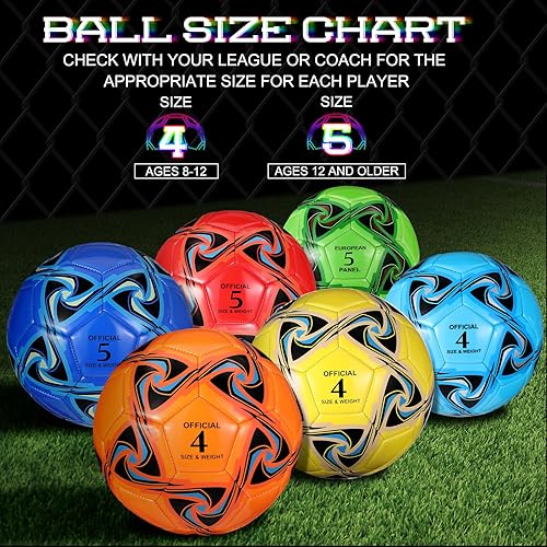 Miniatura 3 de Lenwen 12 pelotas de fútbol con inflador a granel, tamaño oficial 5, 4, 3, niños, adolescentes, adultos, deportes en interiores y exteriores, pelota