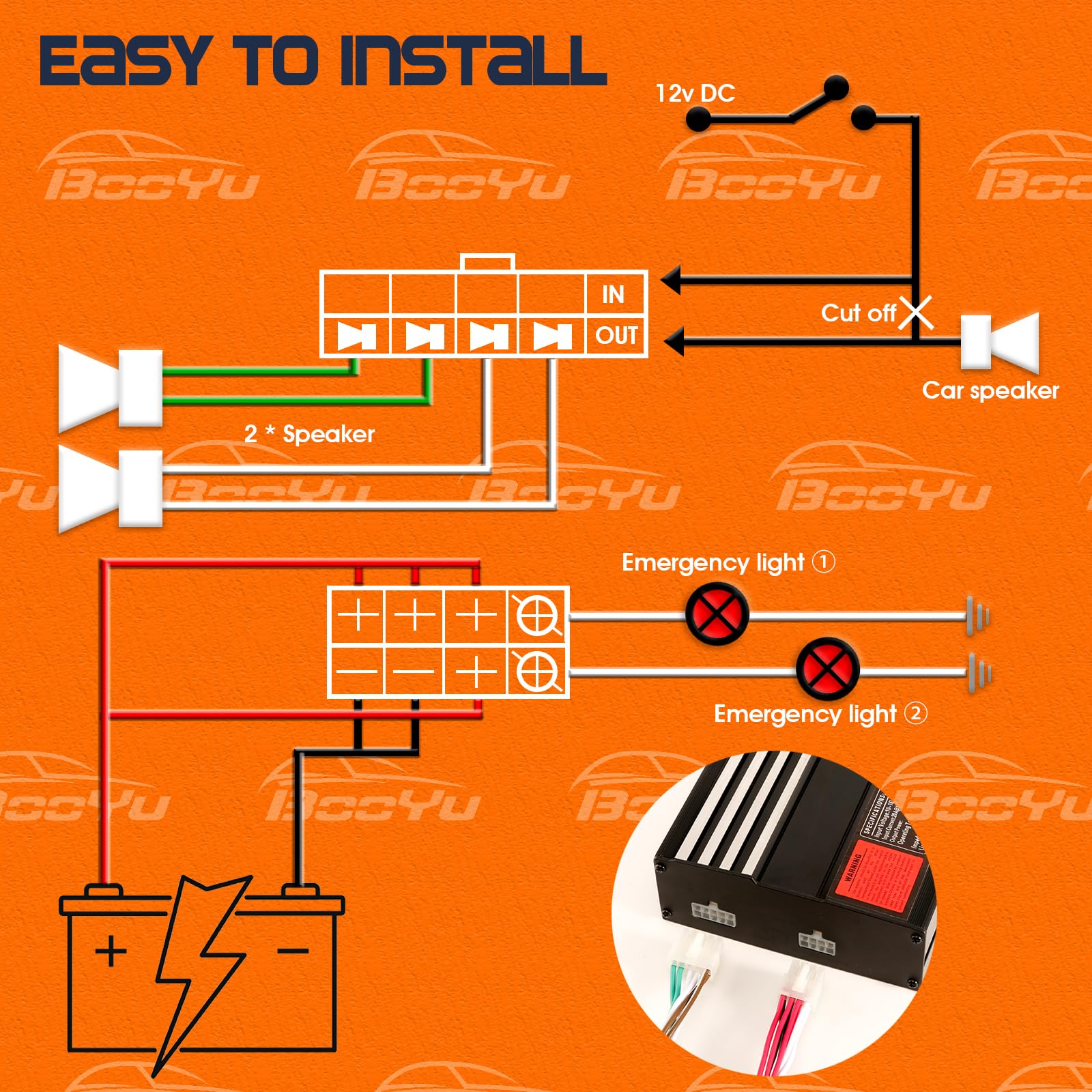 Sistema PA de sirena BY608-B-400W 12V 400W
