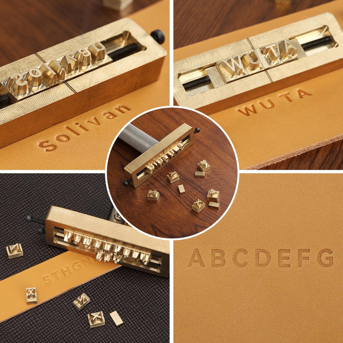 WUTA Set di 83 timbri in ottone e pelle, per cuoio, metallo e gioielli, accessori per stampatrici a pellicola A-Z/a-z/0-9/caratteri speciali (set A)