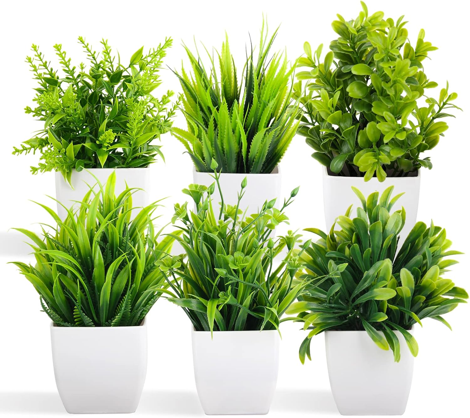 Fake Plants Mini Potted Artificial Plants, 6 Pack Artificial Plastic