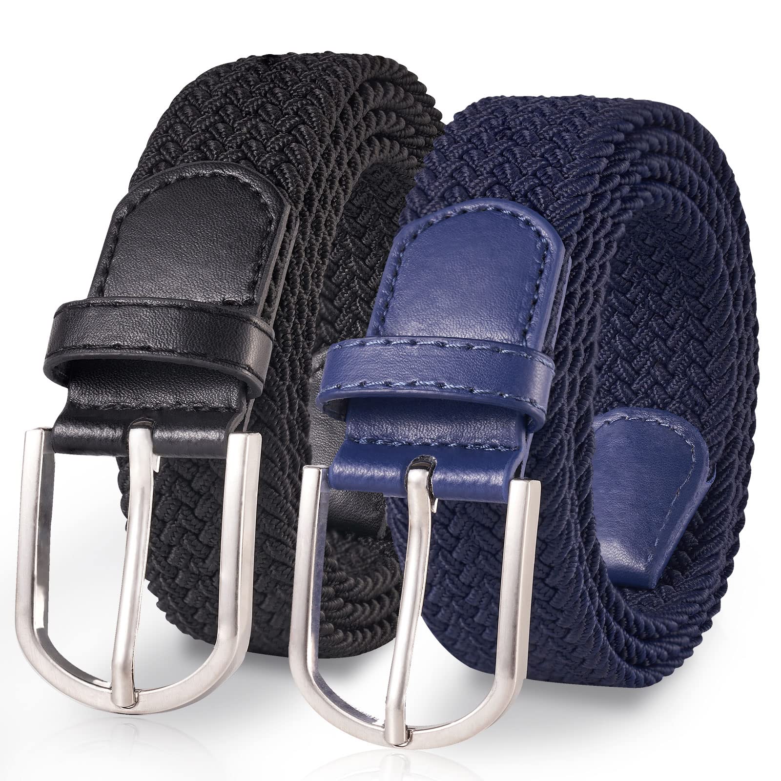 TANGCHAO 2 Pezzi Cintura Elastica Intrecciata per Uomo e Donna Cinturino Elastica Intrecciata con Fibbia in Lega di Zinco 33mm (1.25") Colori Multipli