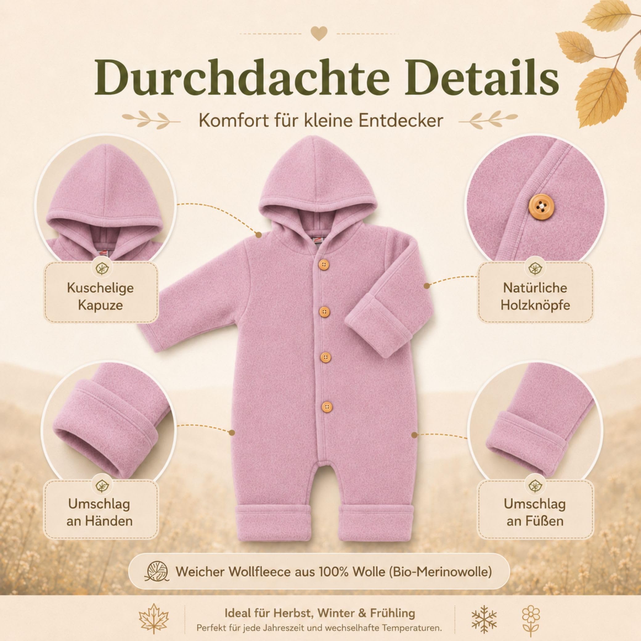 Engel Walk Overall & Windel Blaubaer – Wollfleece Baby Overall 100% Schurwolle (kbT) – Temperaturausgleichend, Atmungsaktiv, Kratzfrei – Wolloverall Baby Herbst & Winter – Babyanzug - Made in Germany