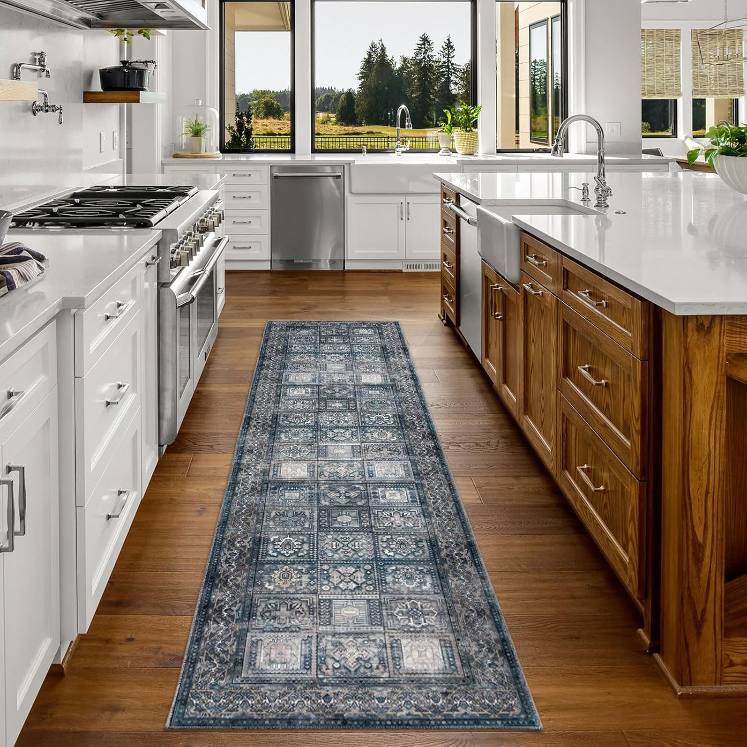 DECOMALL ALYTA Washable Runner Rug, Vintage Non-Slip Long Rugs for Hallway Walkway Corridor Kitchen, Blue 2’6”x9’ 2'6" x 9' (Runner) 05 Blue