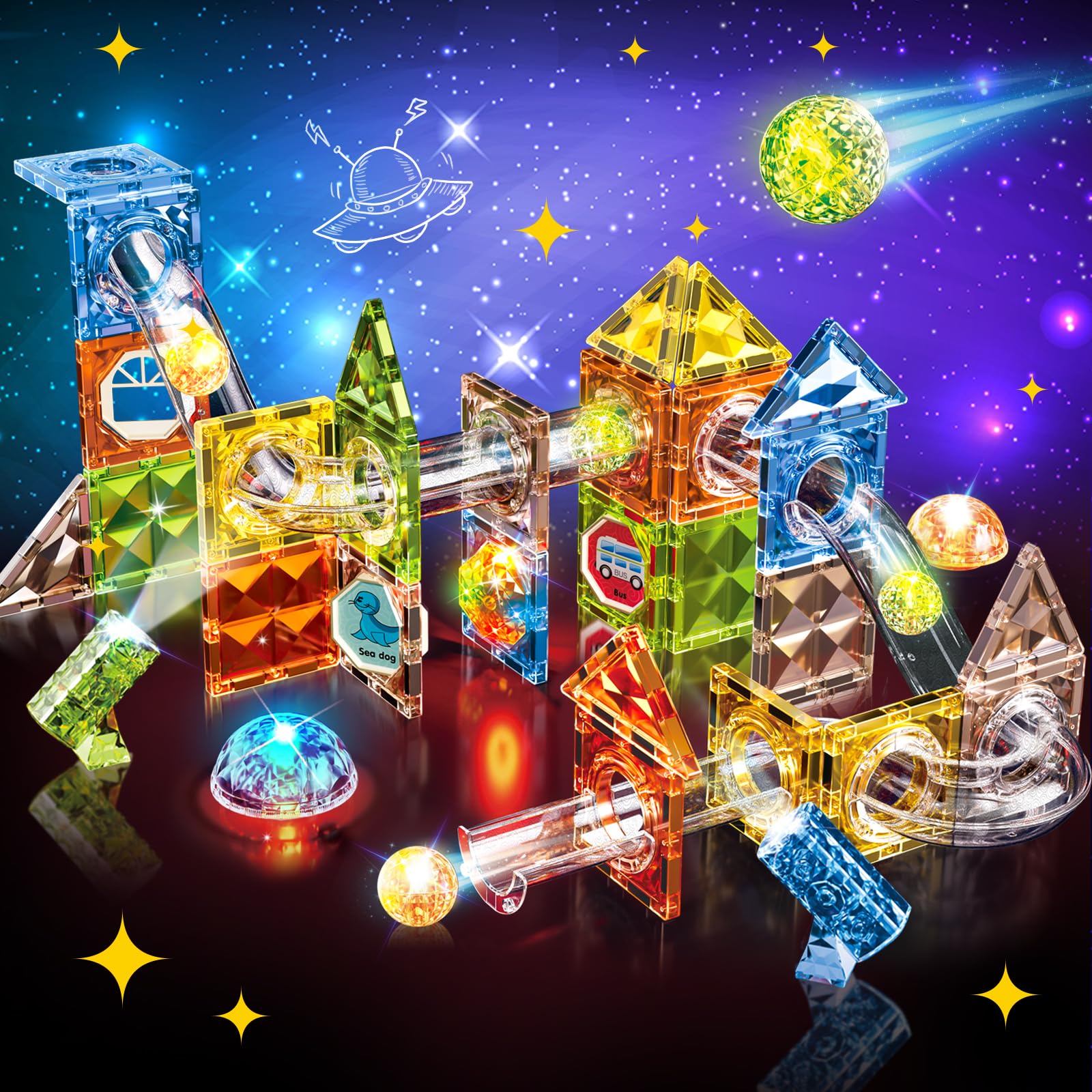Herenear Bloques de Construcción Magnéticos, Magnéticos Juguetes Educativos, Juego Construcción en 3D con Tuberías, Juguetes de Construcciones para Niños y Juguetes Niñas 3 4 5 6 7 Años (69PCS)