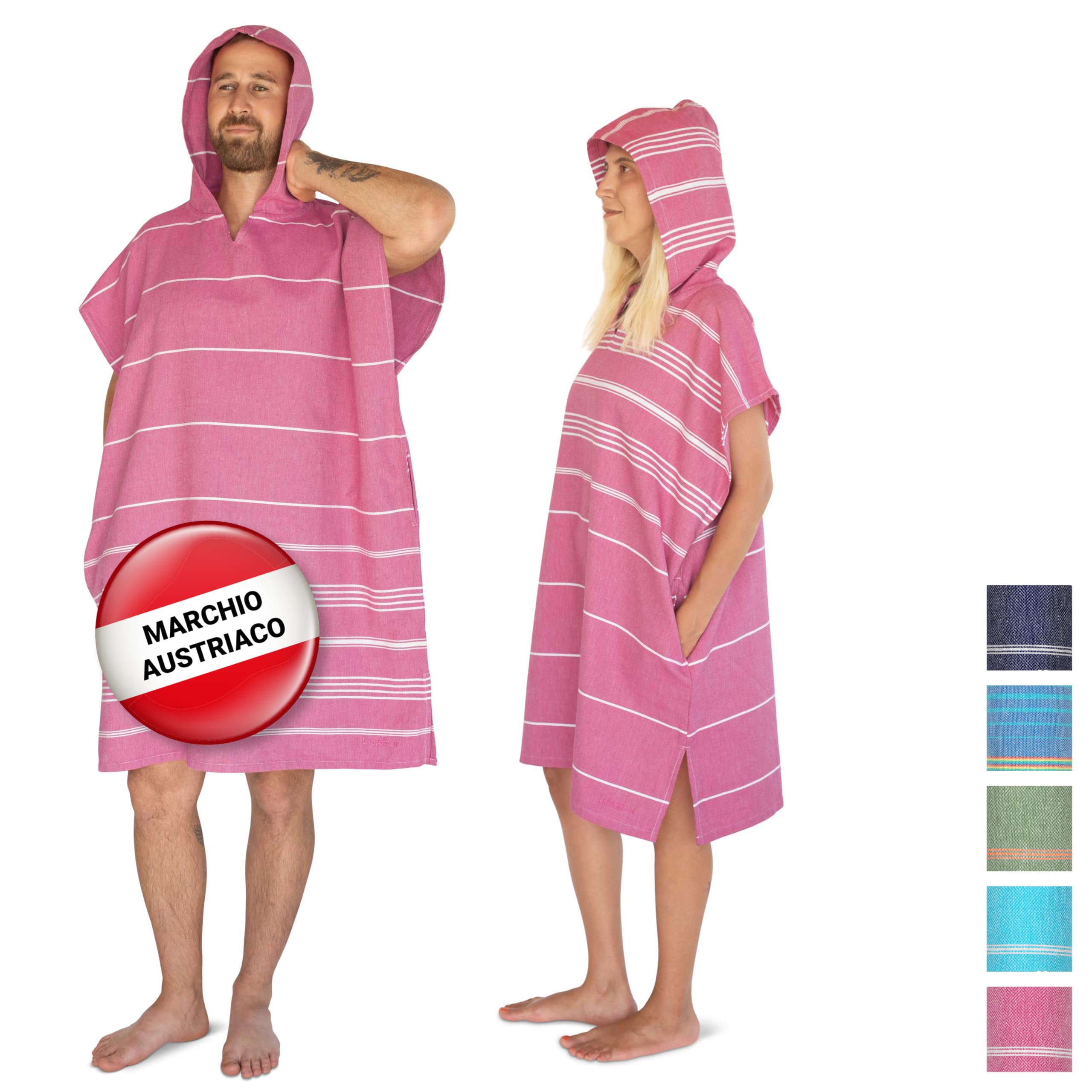 LeStoff Poncho surf adulto, 100% cotone bio, Fucsia, S/M | Accappatoio, telo con cappuccio e spogliatoio per spiaggia, nuoto e campeggio – leggero, assorbente e ad asciugatura rapida
