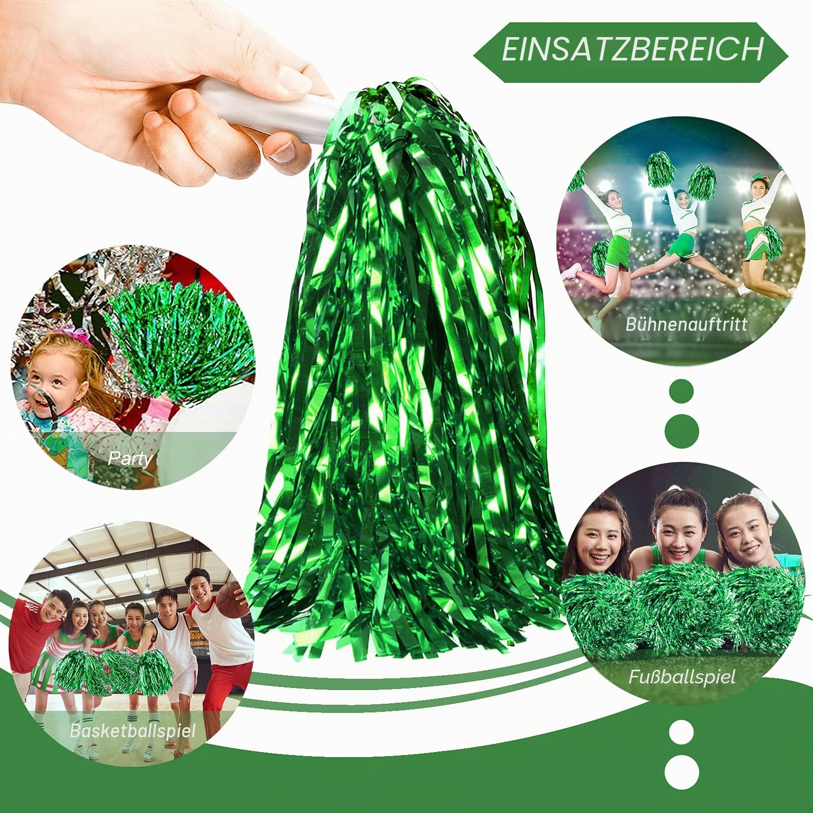 24 STK Metallisch Cheerleading Pompons zum Kinder, Cheerleader Jubeln Pom Poms mit Schlagstockgriff, Jubelnde Truppe Handblume zum Erwachsene Mannschaft Geist Sport Spiel Tanzparty