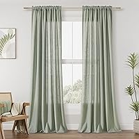 Vista 105 de Guken - Cortinas de lino negro de 108 pulgadas de largo para sala de estar, dormitorio, juego de 2 paneles, bolsillo para barra, cortinas