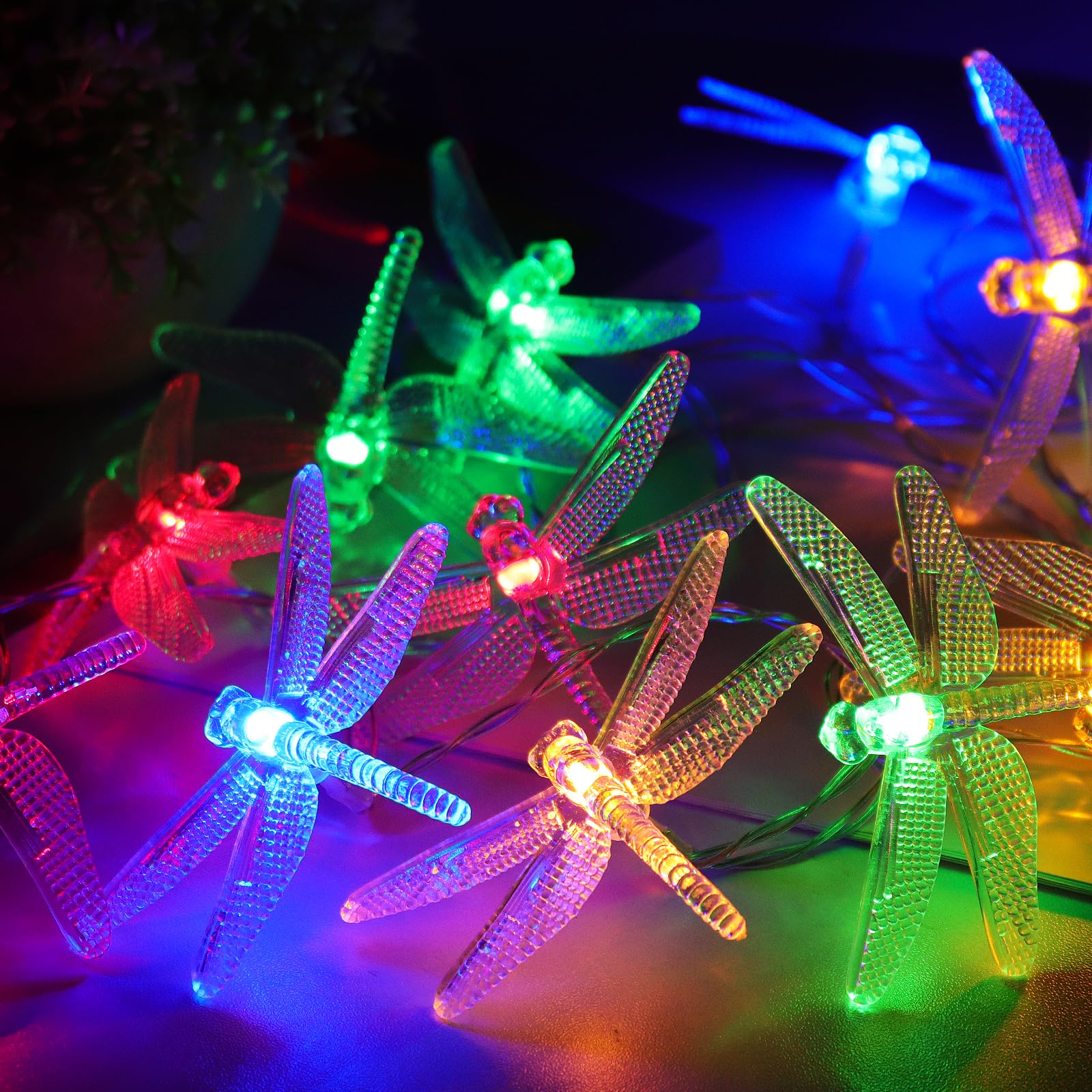 RECUTMS Dragonfly Fairy String Lights, 10ft 20LEDs Battery Operated Hanging Light for Indoor Outdoor Home Garden Bedroom Fence Camping Patio Summer Birthday Party Wedding Valentine's Day(Colourful)
