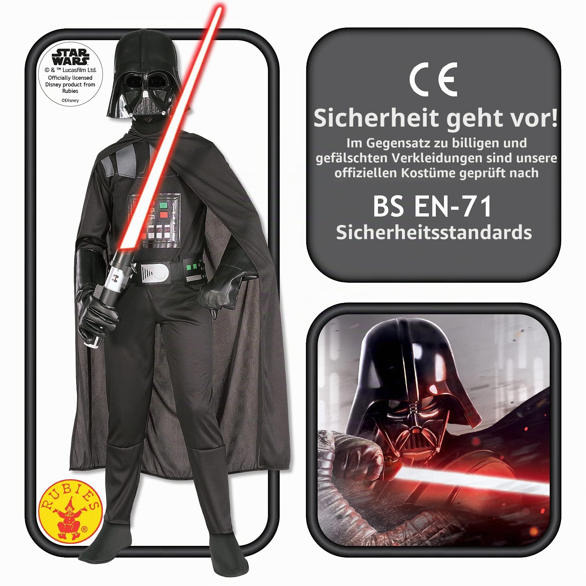 Rubie's Official Disney Star Wars Darth Vader Classic Child Costume, Kids Fancy Dress
