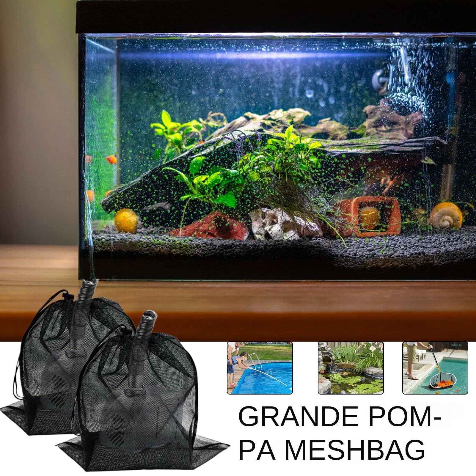 Sacca Filtro Pompa Acqua - Sacchetto Barriera Retinato Per Pompa Filtro Laghetto 2 Pezzi | Copertura Protettiva Elastica Impermeabile per Giardino