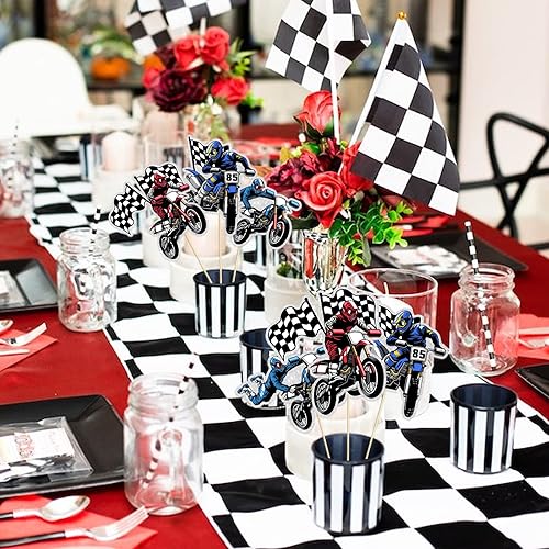Miniatura 6 de Decoración de mesa de motocicleta de carreras, centro de mesa temática de motocross, suministros de decoración de fiestas de deportes extremos - 15