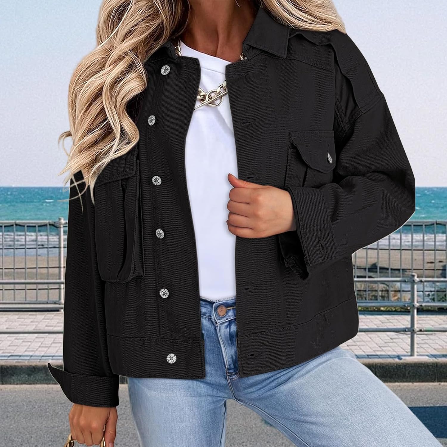 Denim Jacket for Women Cropped Button Down Jean Martinique Ubuy