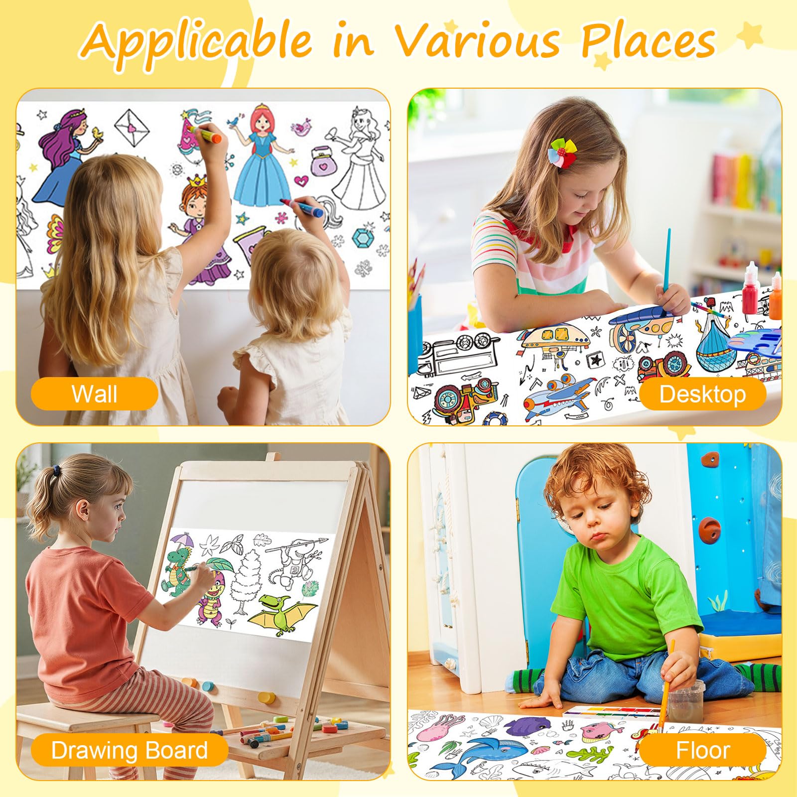 Lot de 4 rouleaux de papier à colorier 30 x 300 cm pour enfants