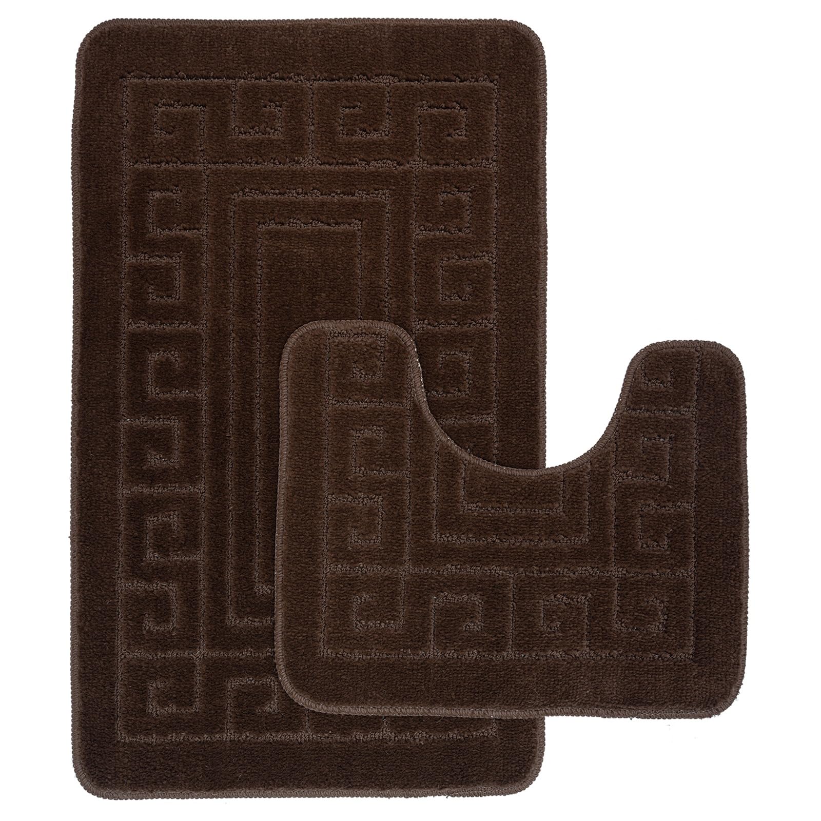 Greek Bath Mat 2 Pcs Set Non-Slip Bath Rug Toilet Mat Washable Bathroom Mats Rugs Absorbent Soft Rug for Bathtub Bathroom Includes 1 Bath Mat (50 X 80cm) And 1 Pedestal Mat (50 X 40cm) (CHOCOLATE)