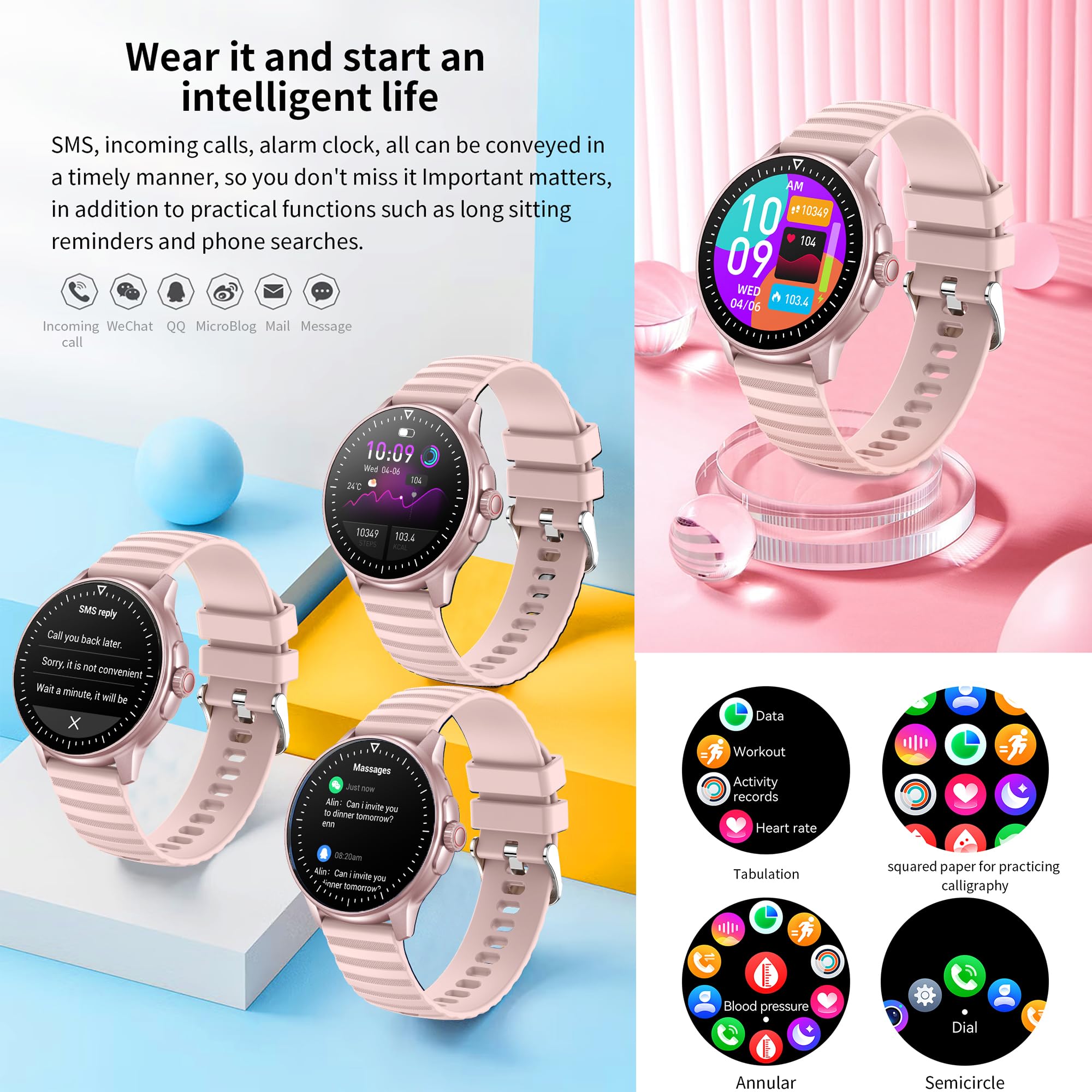 Smartwatch Dames met Telefoonfunctie, 1,32Fitnesstracker met Bloeddrukmeting,Fitnesshorloge met Hartslagmeter, Slaapmonitor, IP68-Waterdicht Activiteitstracker-Armband met voor Android iOS (Zilver